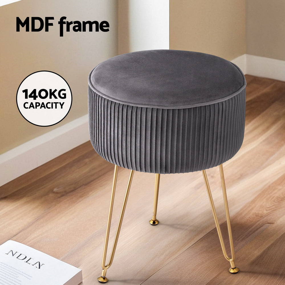 Kelly Velvet Footstool – Elegant & Functional in Grey