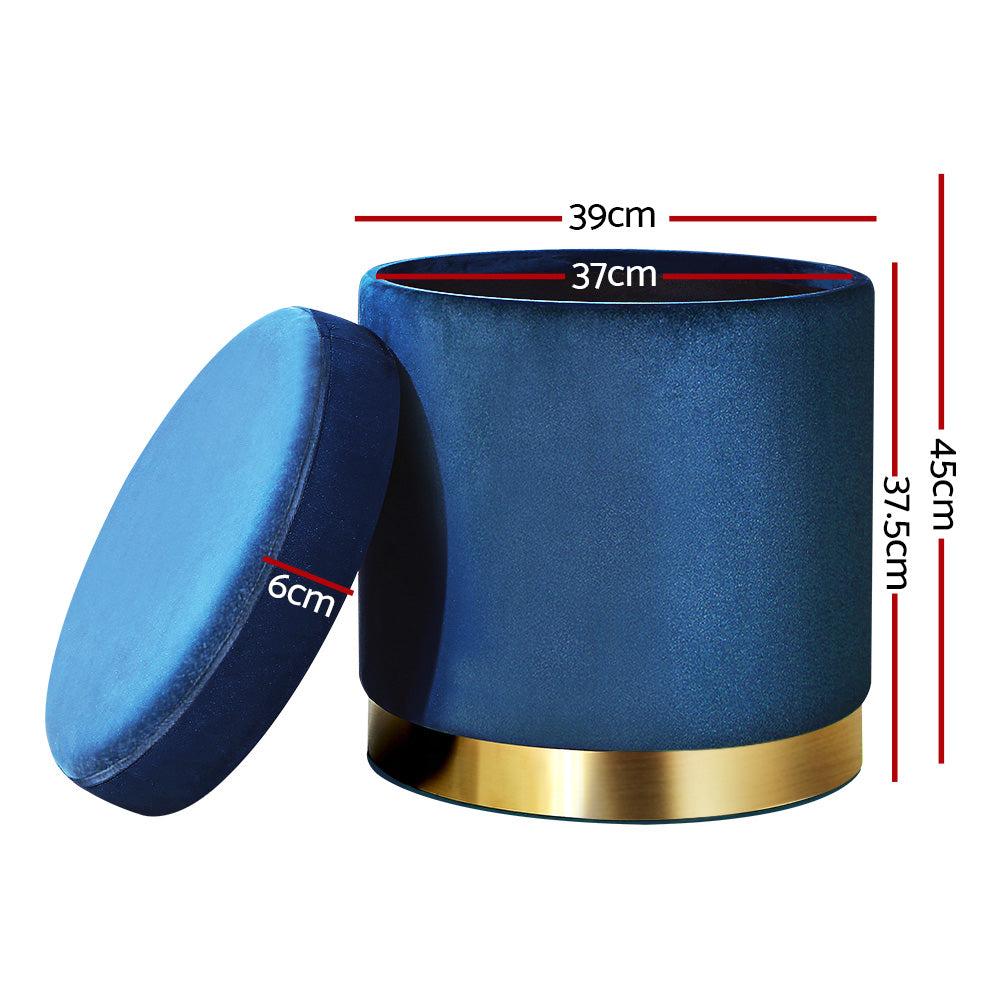 Round Velvet Ottoman Footstool, Pouffe with Padded Seat β Navy