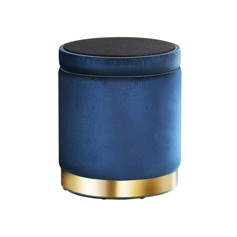 Round Velvet Ottoman Footstool, Pouffe with Padded Seat β Navy