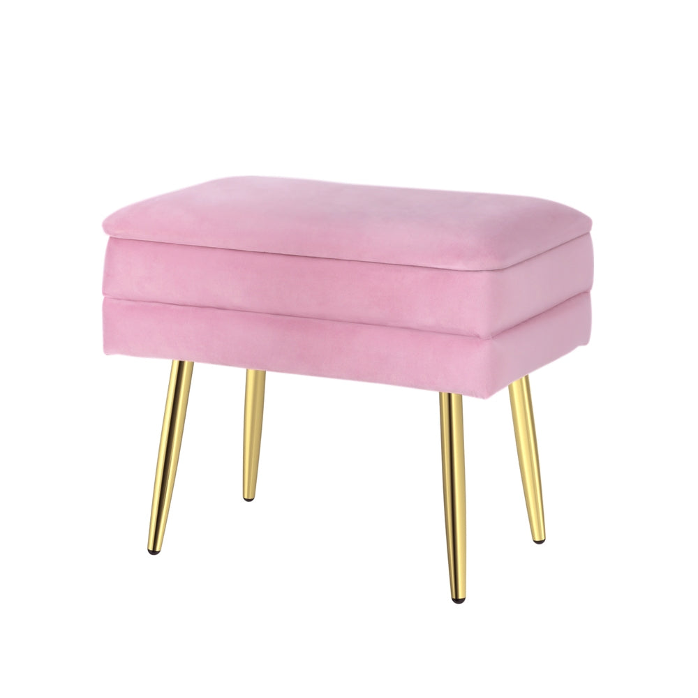 Glinda Pink Velvet Footstool with Gold Metal Legs