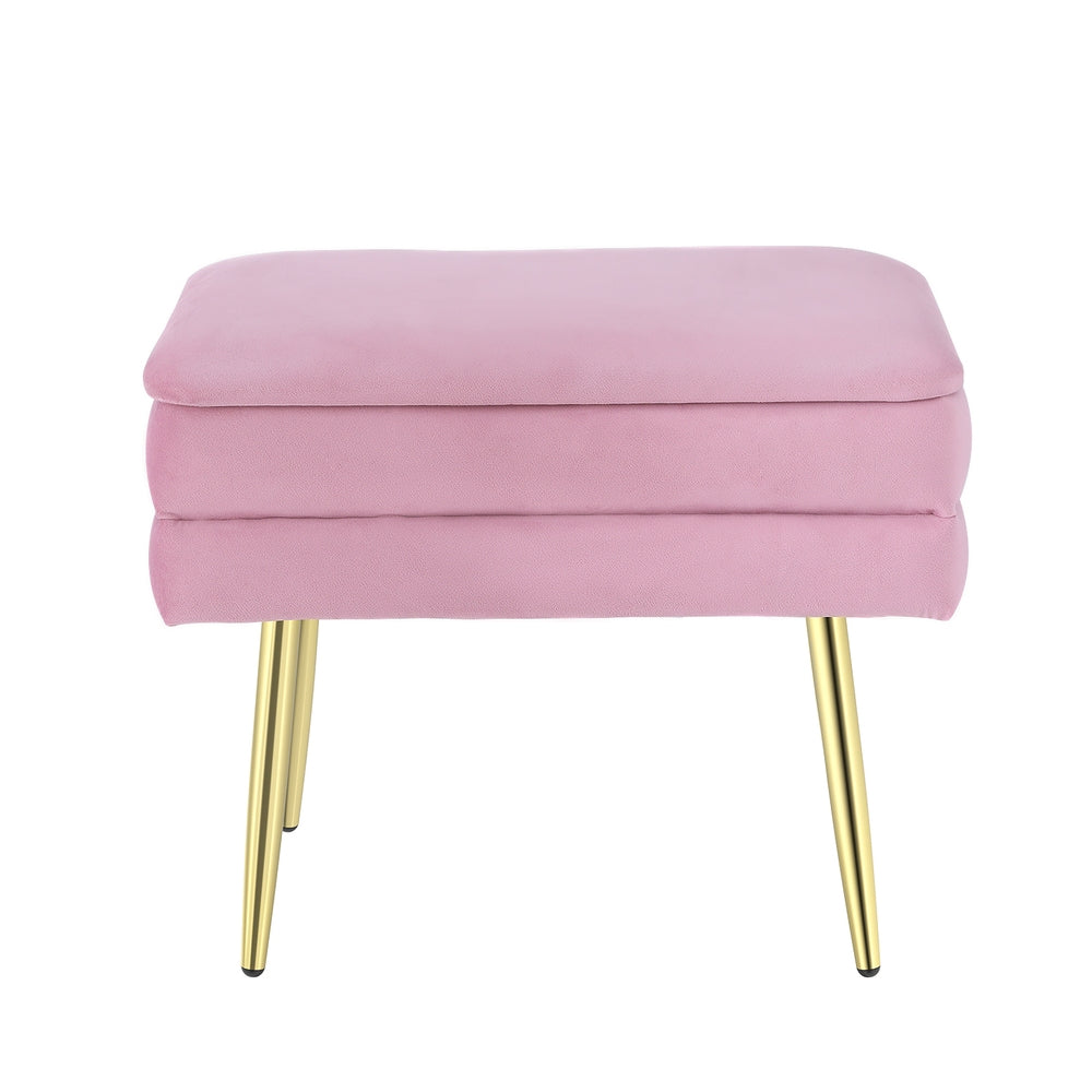 Glinda Pink Velvet Footstool with Gold Metal Legs