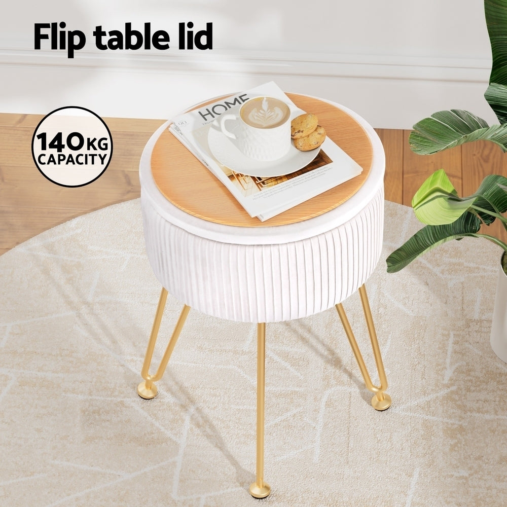 Kelly Velvet Footstool β Elegant & Functional in White (Flip-Lid)