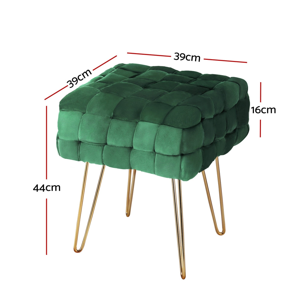 Clara Emerald Green Velvet Footstool with Gold Metal Legs
