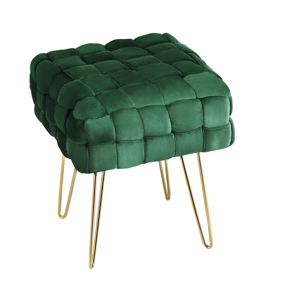 Clara Emerald Green Velvet Footstool with Gold Metal Legs