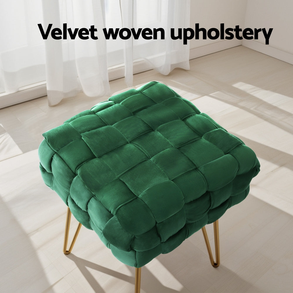 Clara Emerald Green Velvet Footstool with Gold Metal Legs