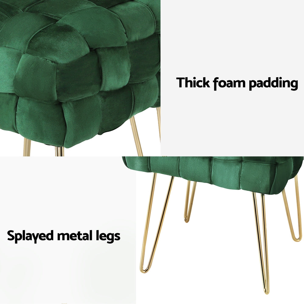 Clara Emerald Green Velvet Footstool with Gold Metal Legs