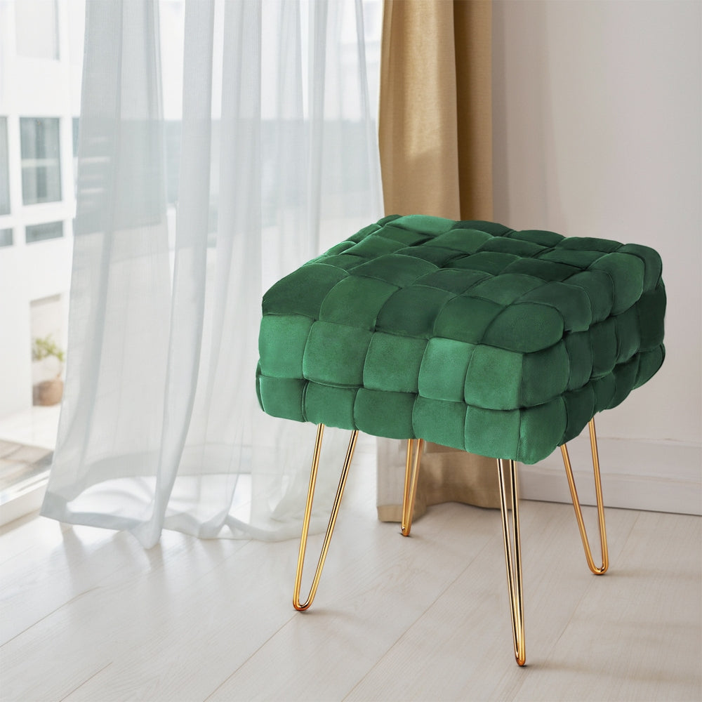 Clara Emerald Green Velvet Footstool with Gold Metal Legs