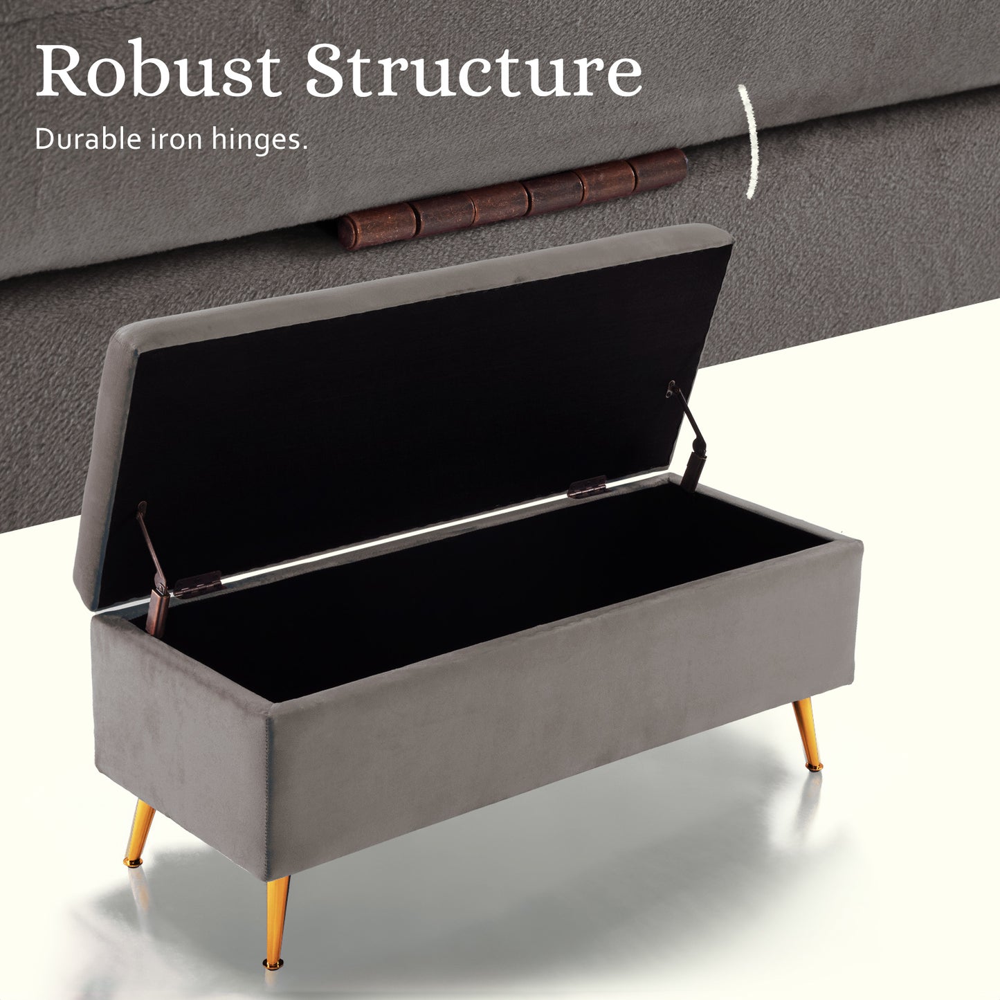 Lucille Grey Velvet Ottoman with Storage