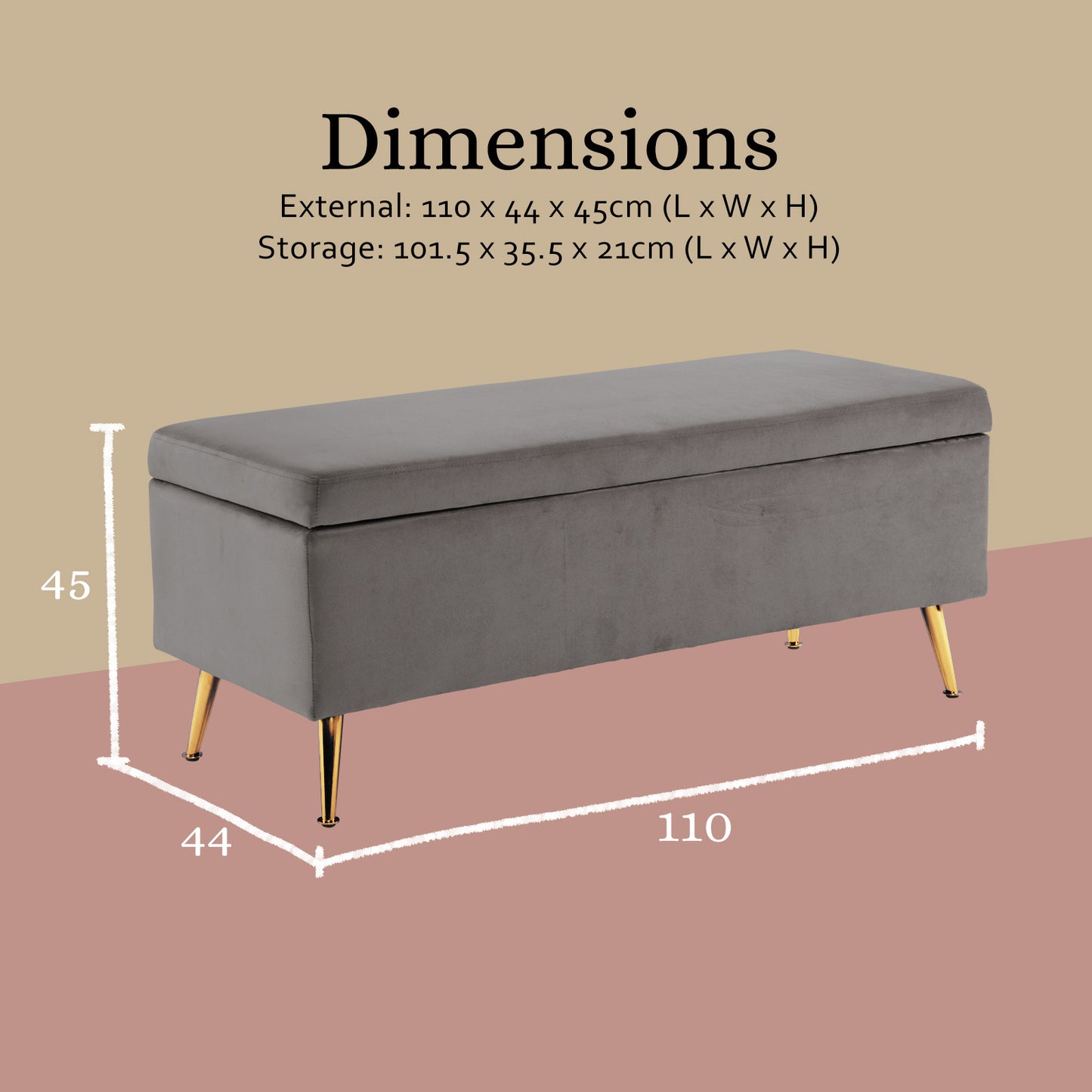 Lucille Grey Velvet Ottoman with Storage
