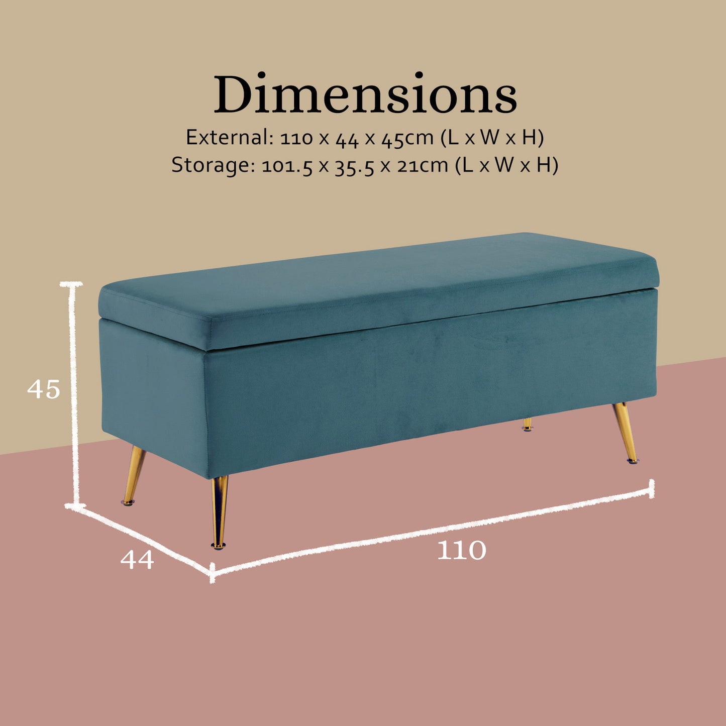 Lucille Teal Velvet Ottoman with Storage
