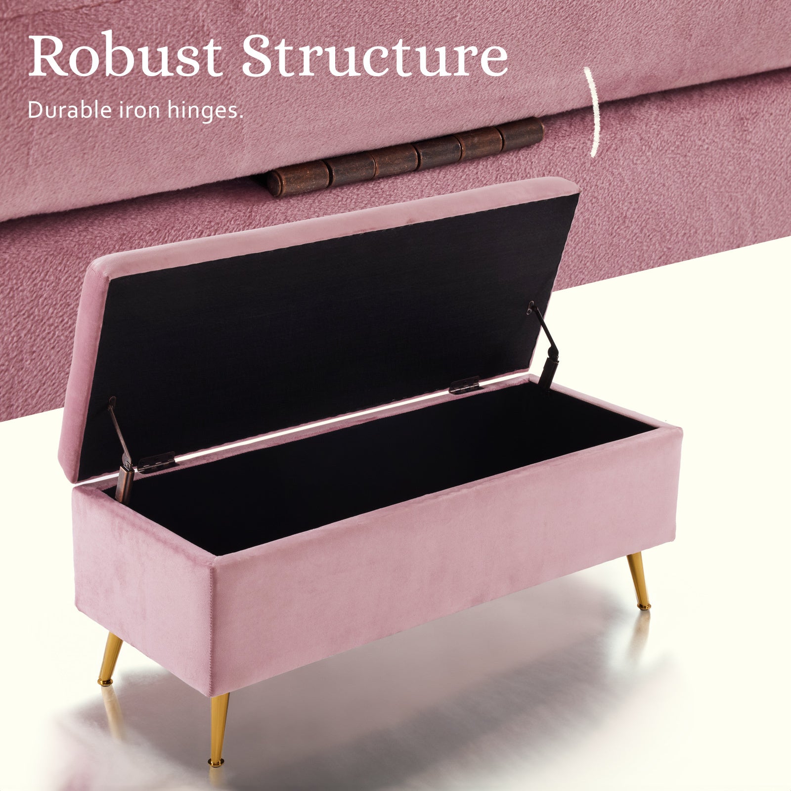Lucille Pink Velvet Ottoman with Storage – Ottomans Australia