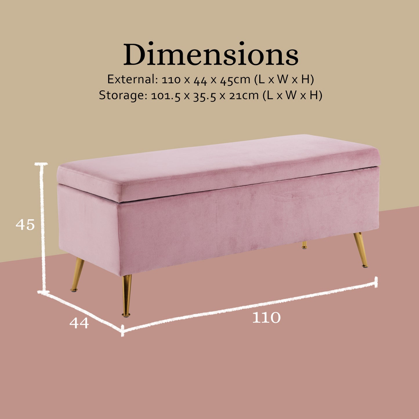 Lucille Pink Velvet Ottoman with Storage