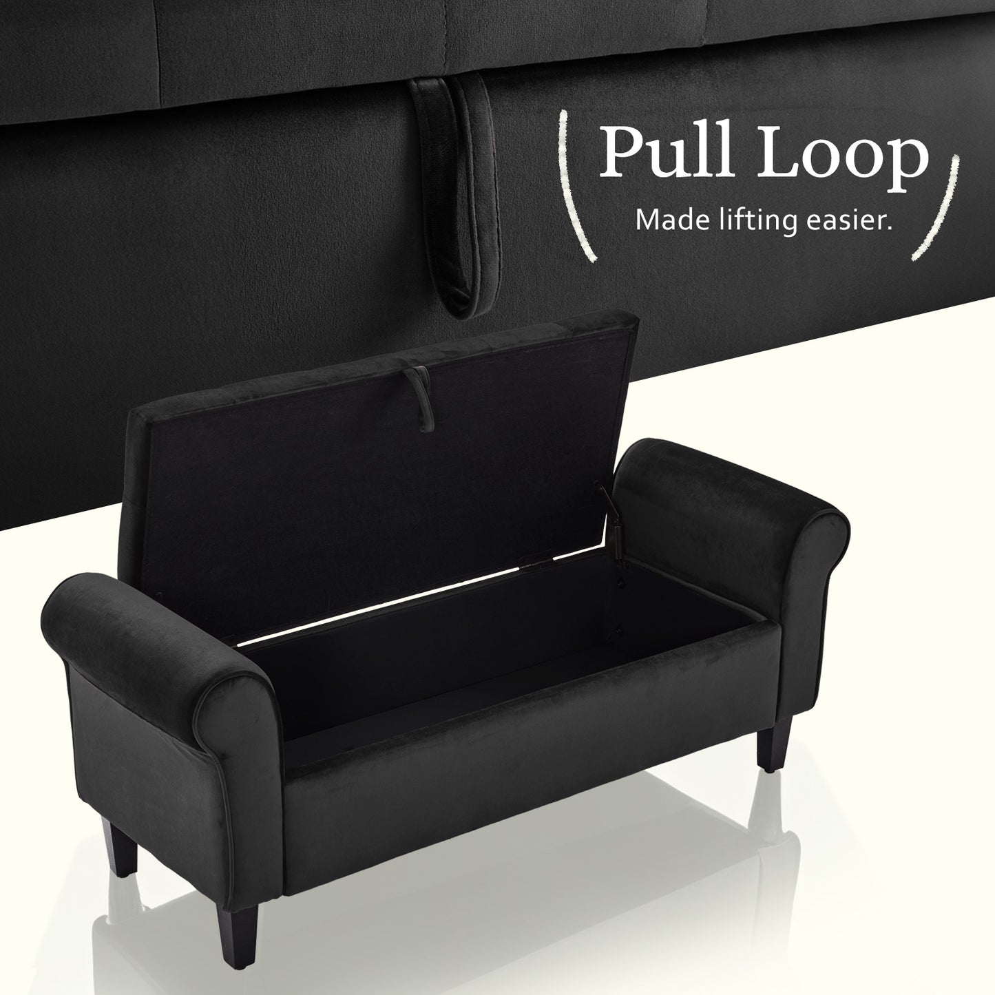 Kelly Rolled Armrest Velvet Ottoman Bench Seat Blanket Chest Couch BLACK