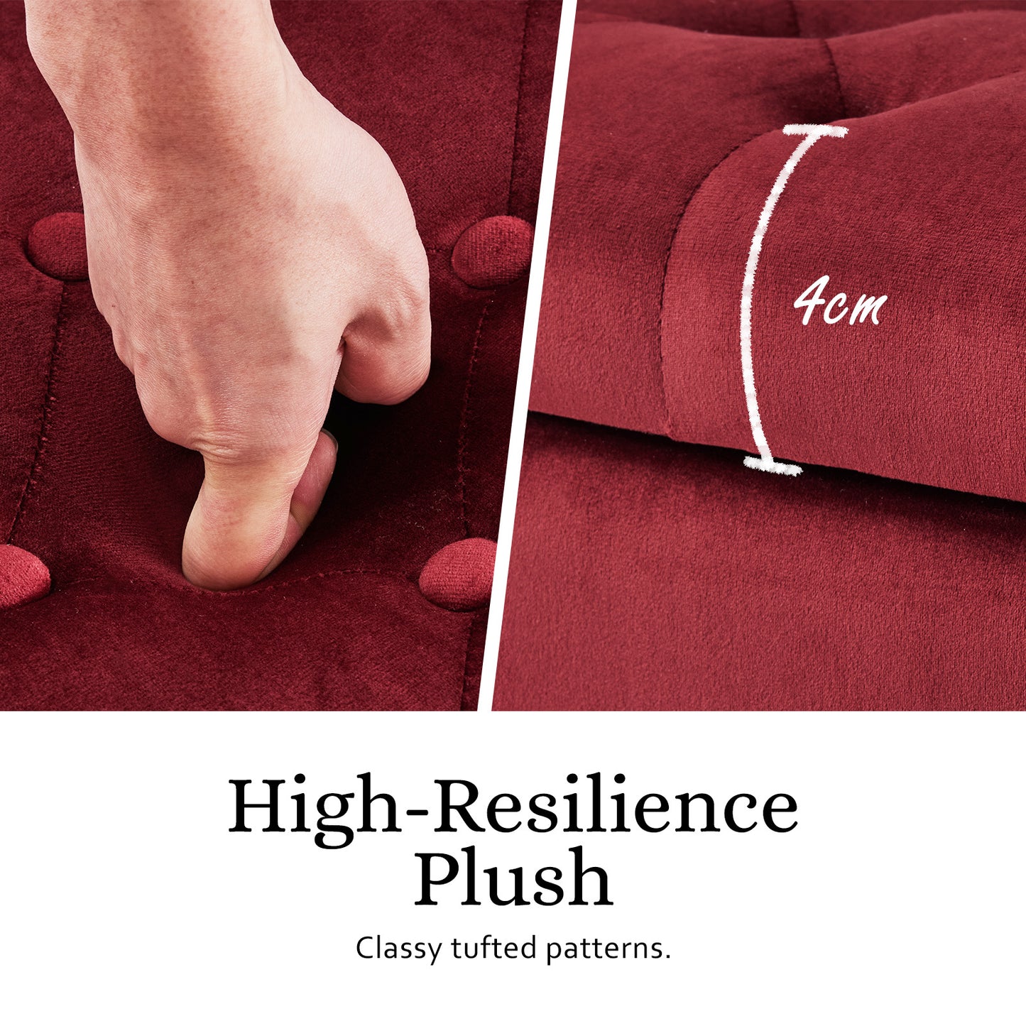Kelly Rolled Armrest Velvet Ottoman Bench Seat Blanket Chest Couch RED