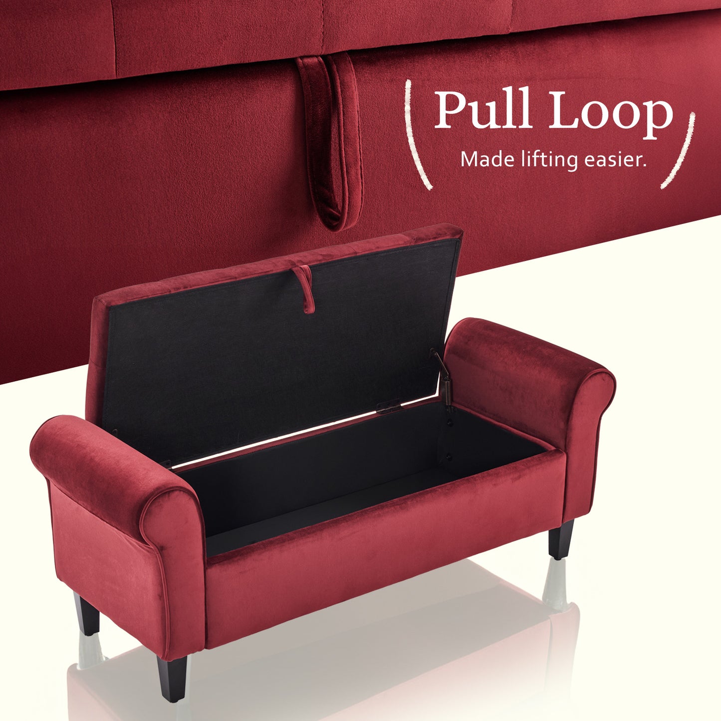 Kelly Rolled Armrest Velvet Ottoman Bench Seat Blanket Chest Couch RED