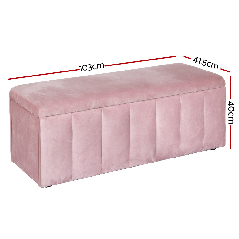 Glinda Pink Velvet Storage Ottoman