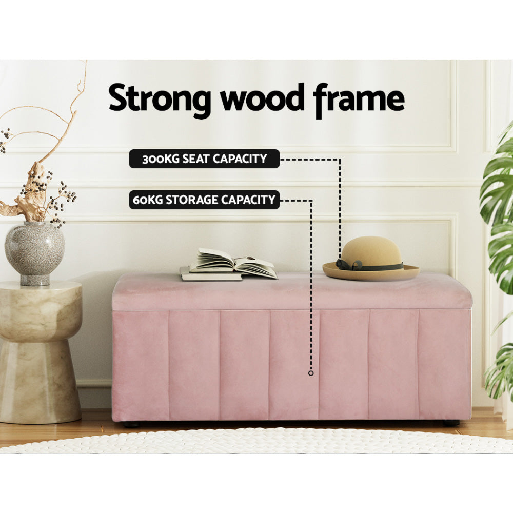Glinda Pink Velvet Storage Ottoman