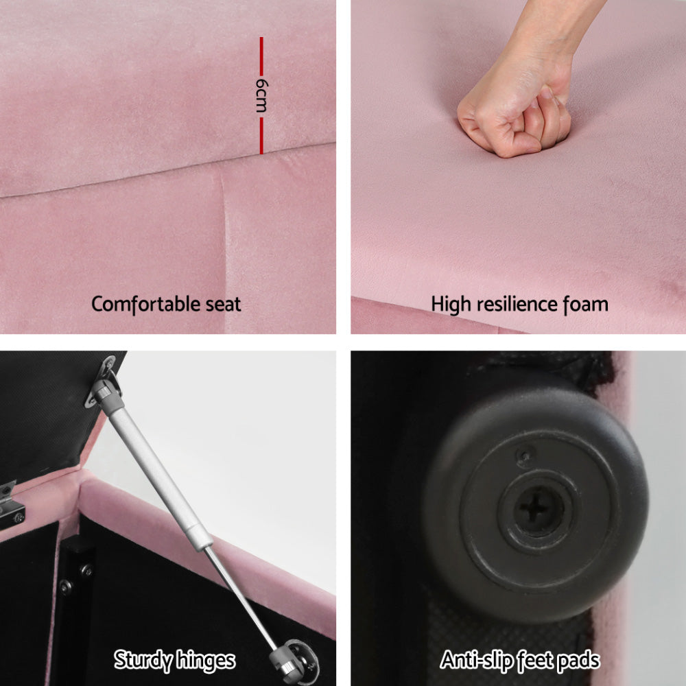 Glinda Pink Velvet Storage Ottoman