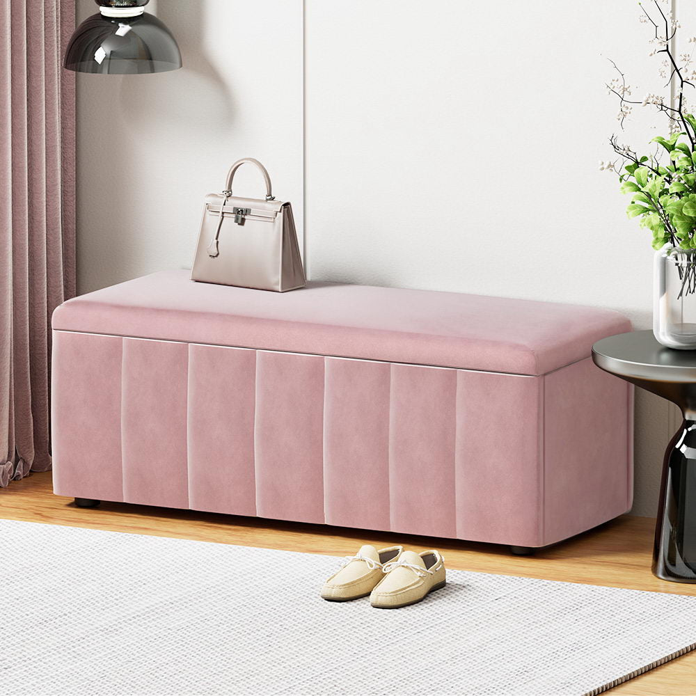 Glinda Pink Velvet Storage Ottoman