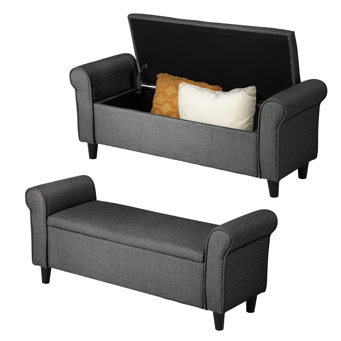 Carey Linen Multi-Functional Storage Ottoman Seat - DARK GREY