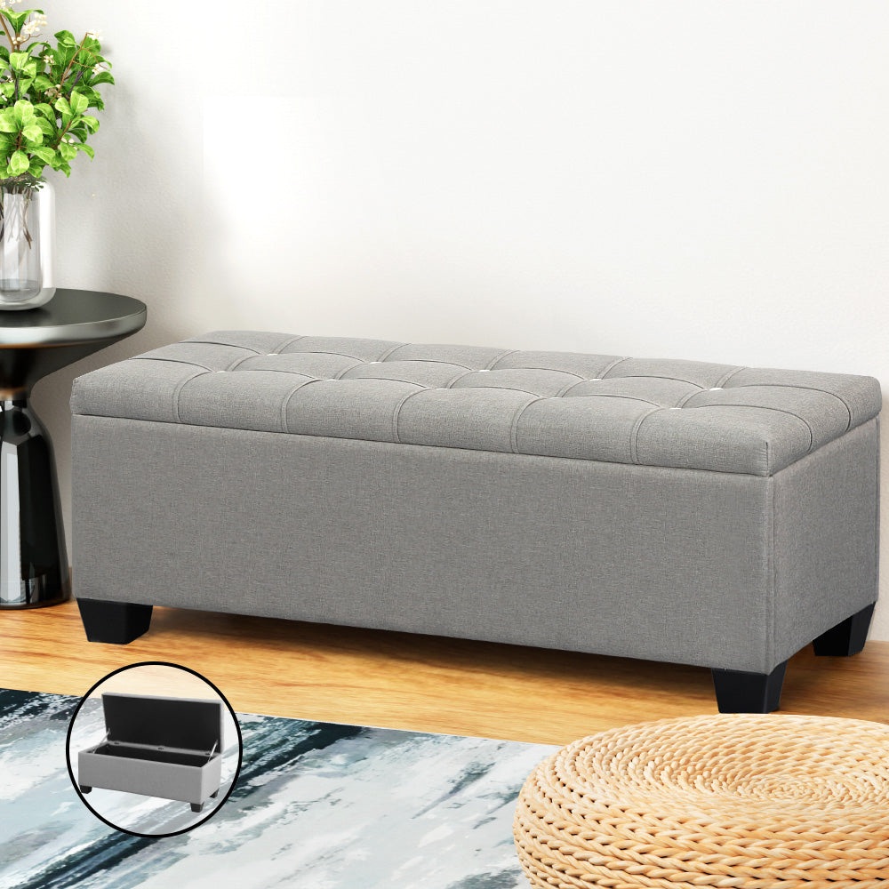 Bestselling Ottoman Storage Fabric Foot Stool - Light Grey