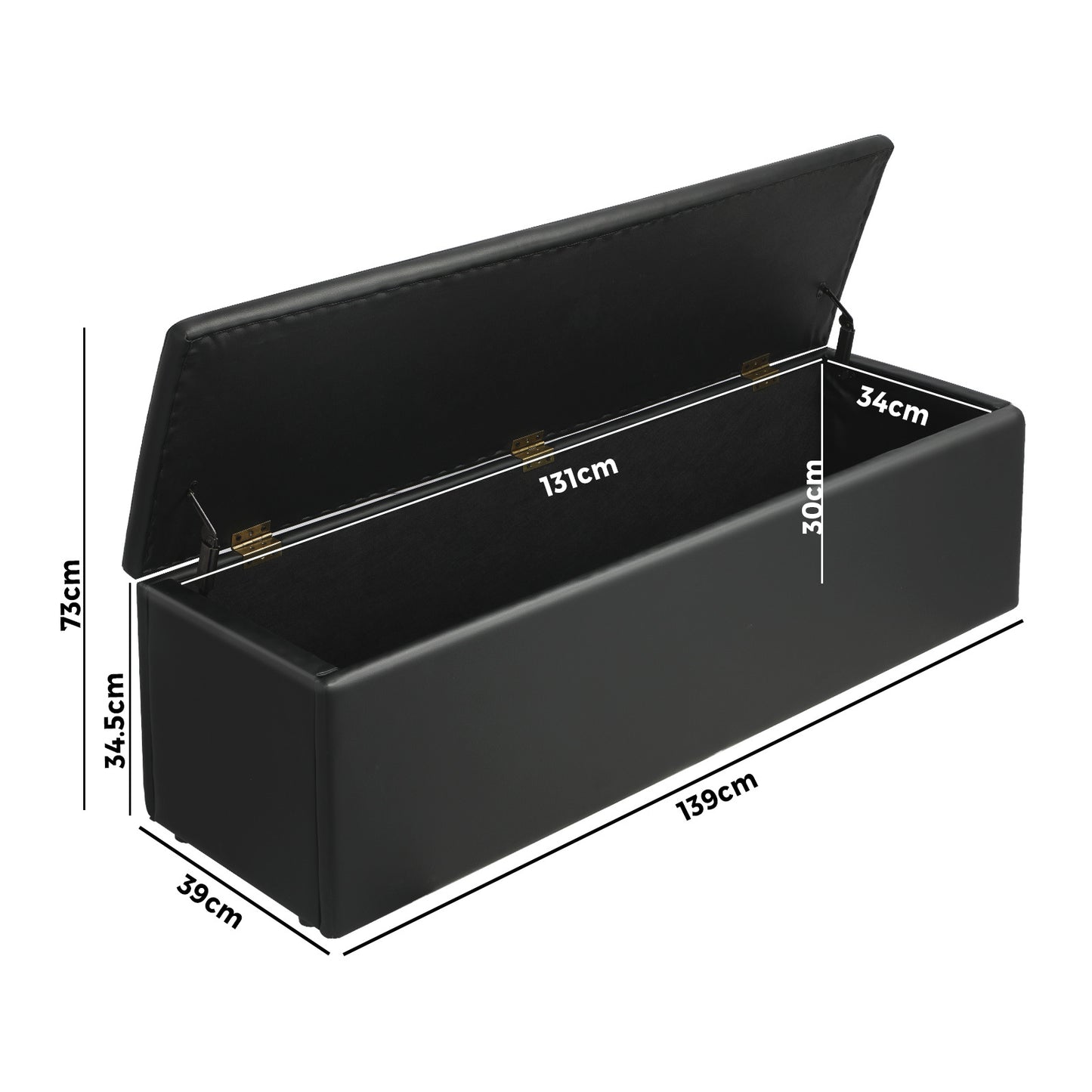 Large Ottoman Storage Box Australia - Black - PU Leather Style