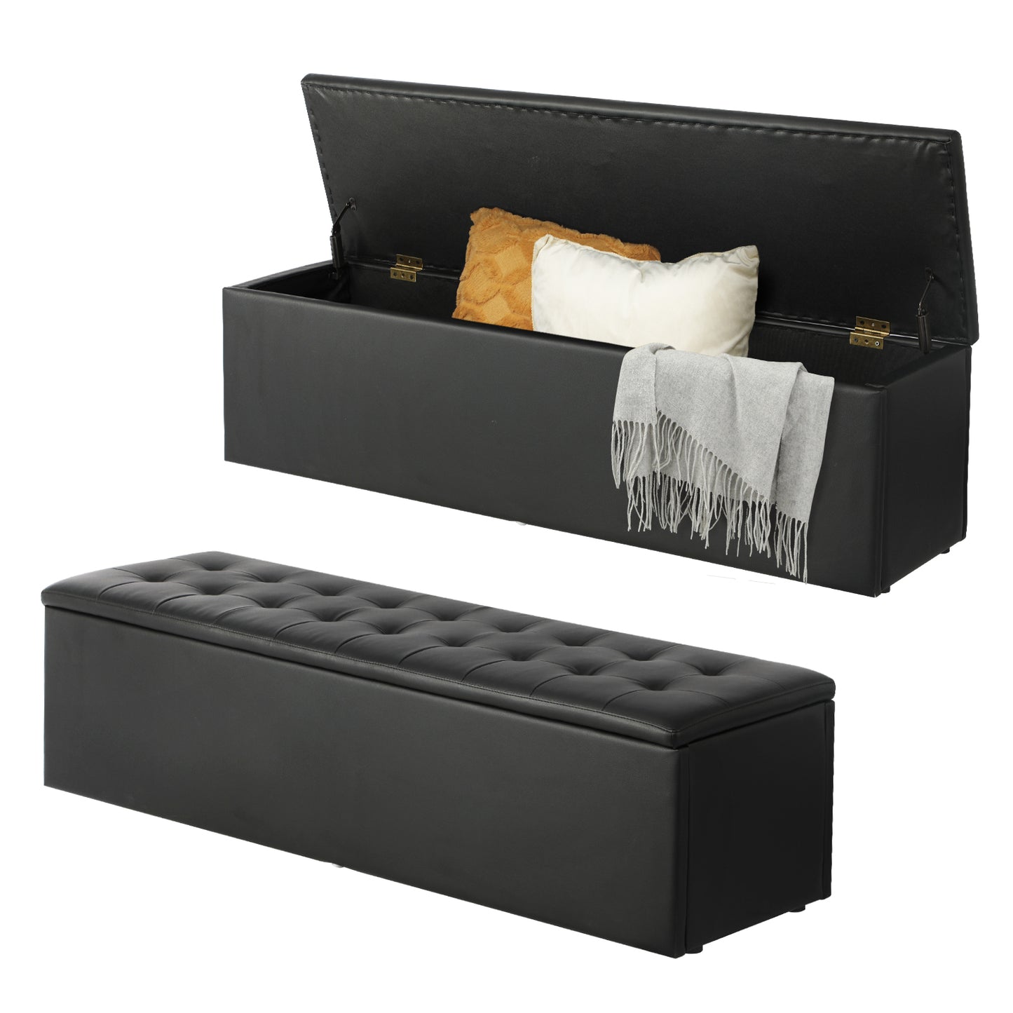 Large Ottoman Storage Box Australia - Black - PU Leather Style