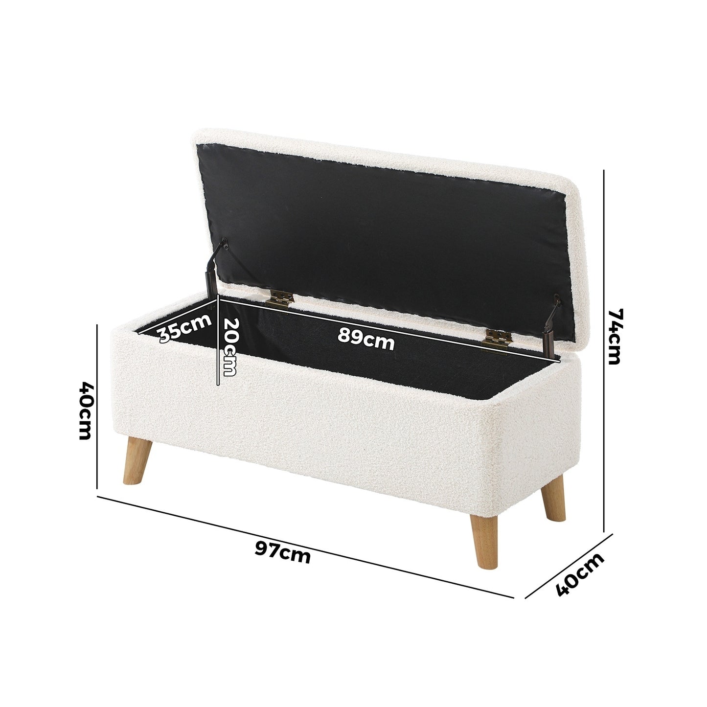 Carey Linen Ottoman Storage Stool - BEIGE SHERPA FABRIC