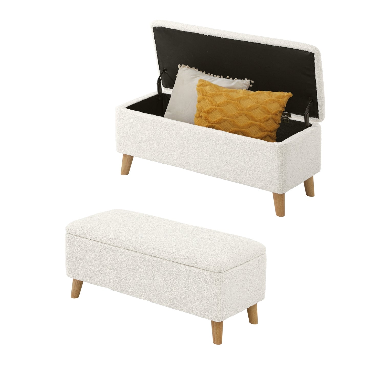 Carey Linen Ottoman Storage Stool - BEIGE SHERPA FABRIC