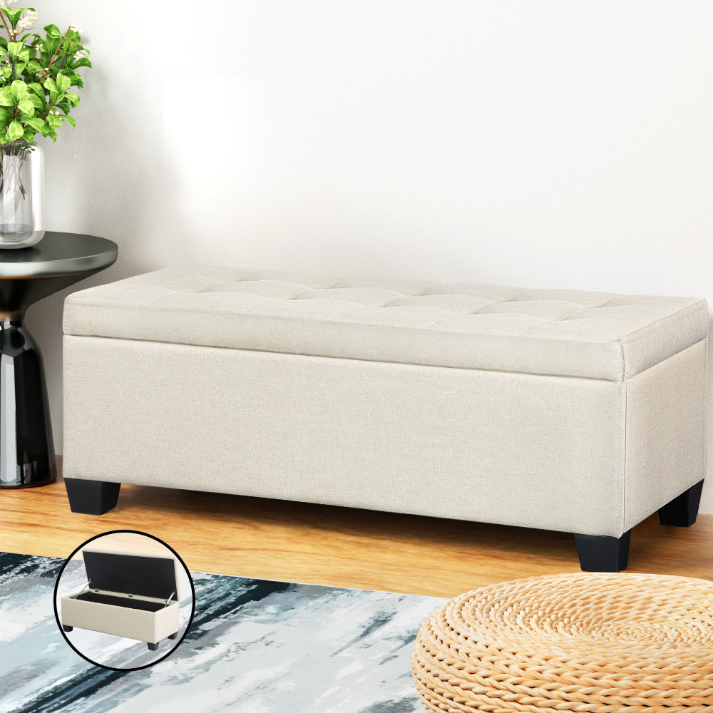 Bestselling Ottoman Storage Blanket Box Linen Fabric Ottoman - Beige
