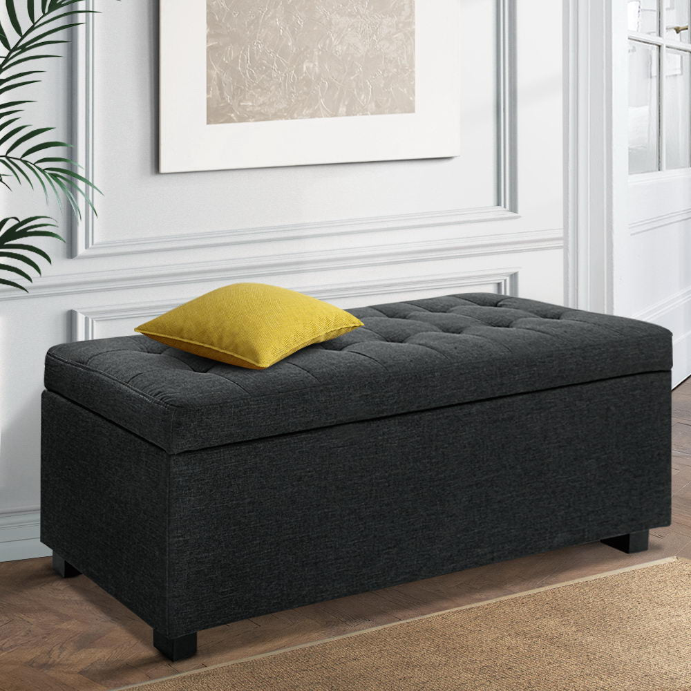 Bestselling Ottoman Storage Blanket Box Linen Fabric Ottoman - Charcoal
