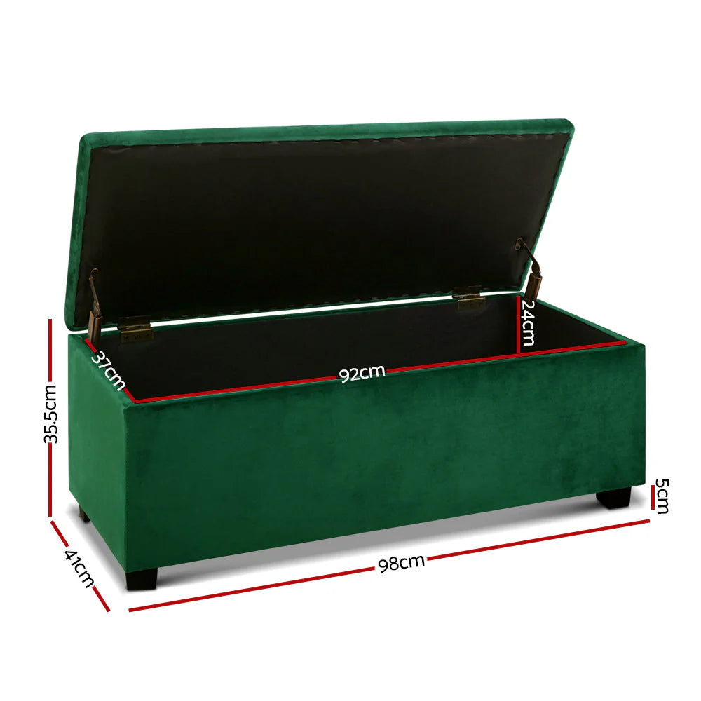 Storage Ottoman Blanket Box Velvet Foot In Green