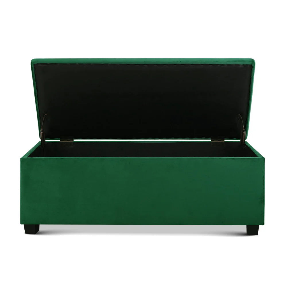Storage Ottoman Blanket Box Velvet Foot In Green