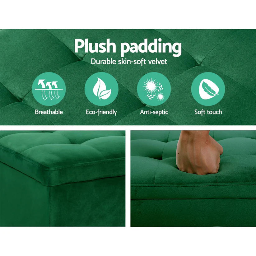 Storage Ottoman Blanket Box Velvet Foot In Green