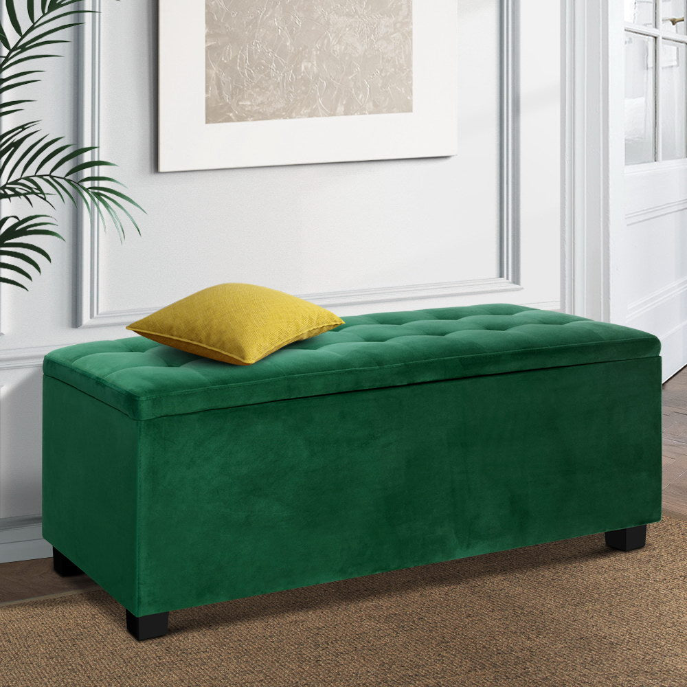 Storage Ottoman Blanket Box Velvet Foot In Green