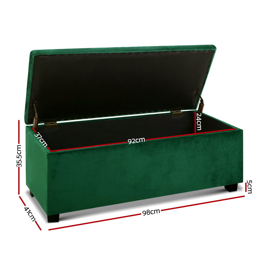 Storage Ottoman Blanket Box Velvet Foot In Green