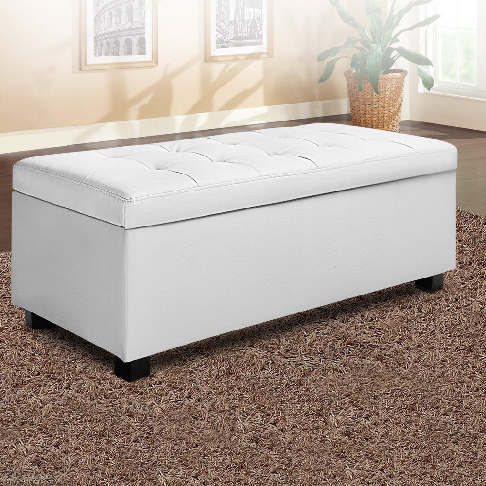 Storage Ottoman PU Leather - White