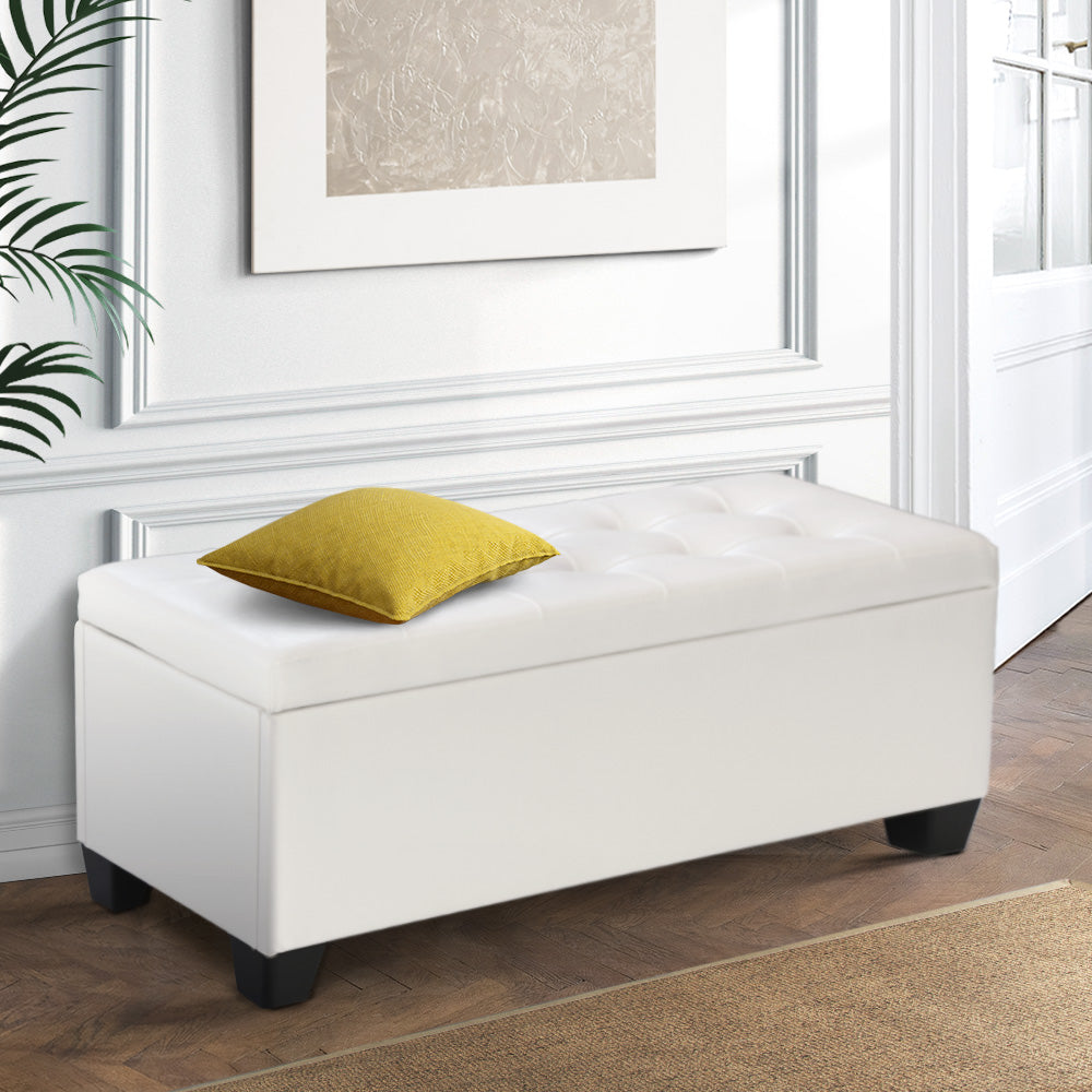 Storage Ottoman PU Leather - White