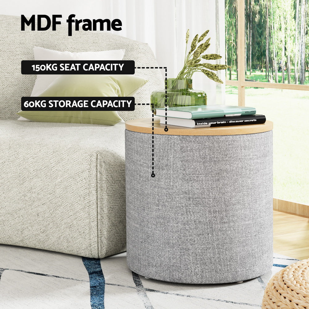 Round Storage Ottoman Linen & Bamboo β Stylish & Functional 40cm
