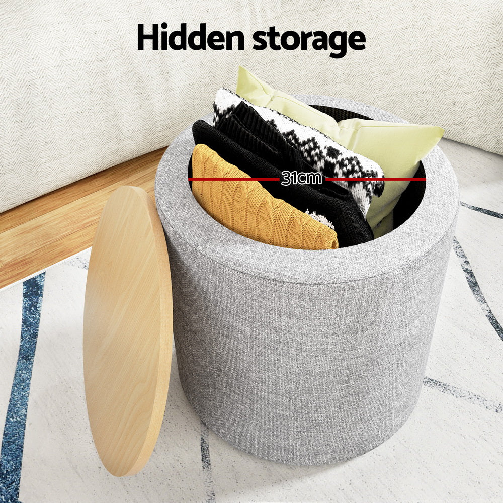 Round Storage Ottoman Linen & Bamboo β Stylish & Functional 40cm