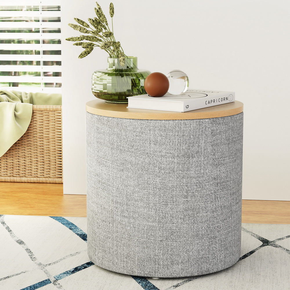 Round Storage Ottoman Linen & Bamboo β Stylish & Functional 40cm