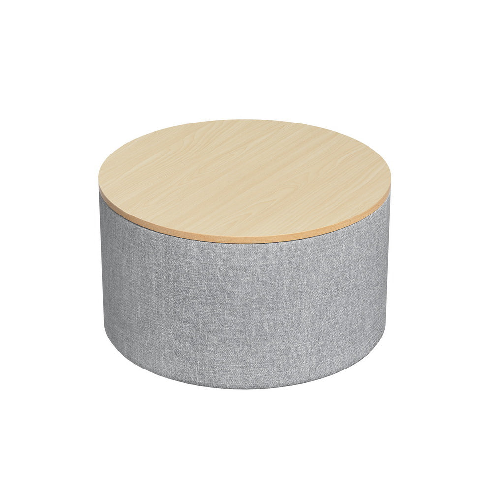 Round Storage Ottoman Linen & Bamboo – Stylish & Functional 60cm