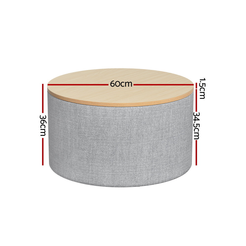 Round Storage Ottoman Linen & Bamboo – Stylish & Functional 60cm