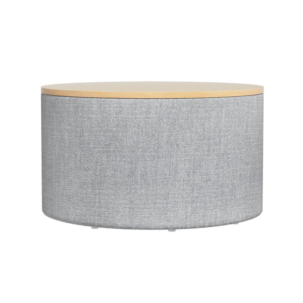 Round Storage Ottoman Linen & Bamboo – Stylish & Functional 60cm