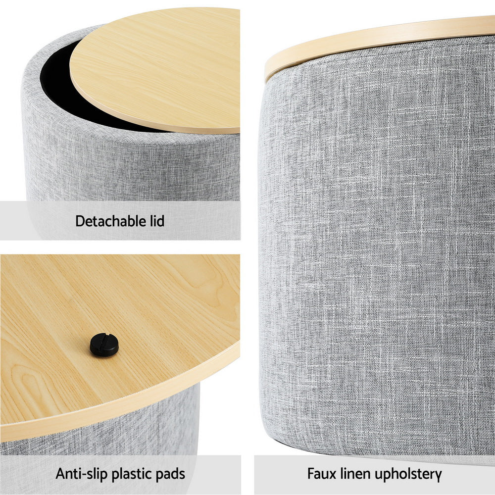 Round Storage Ottoman Linen & Bamboo – Stylish & Functional 60cm
