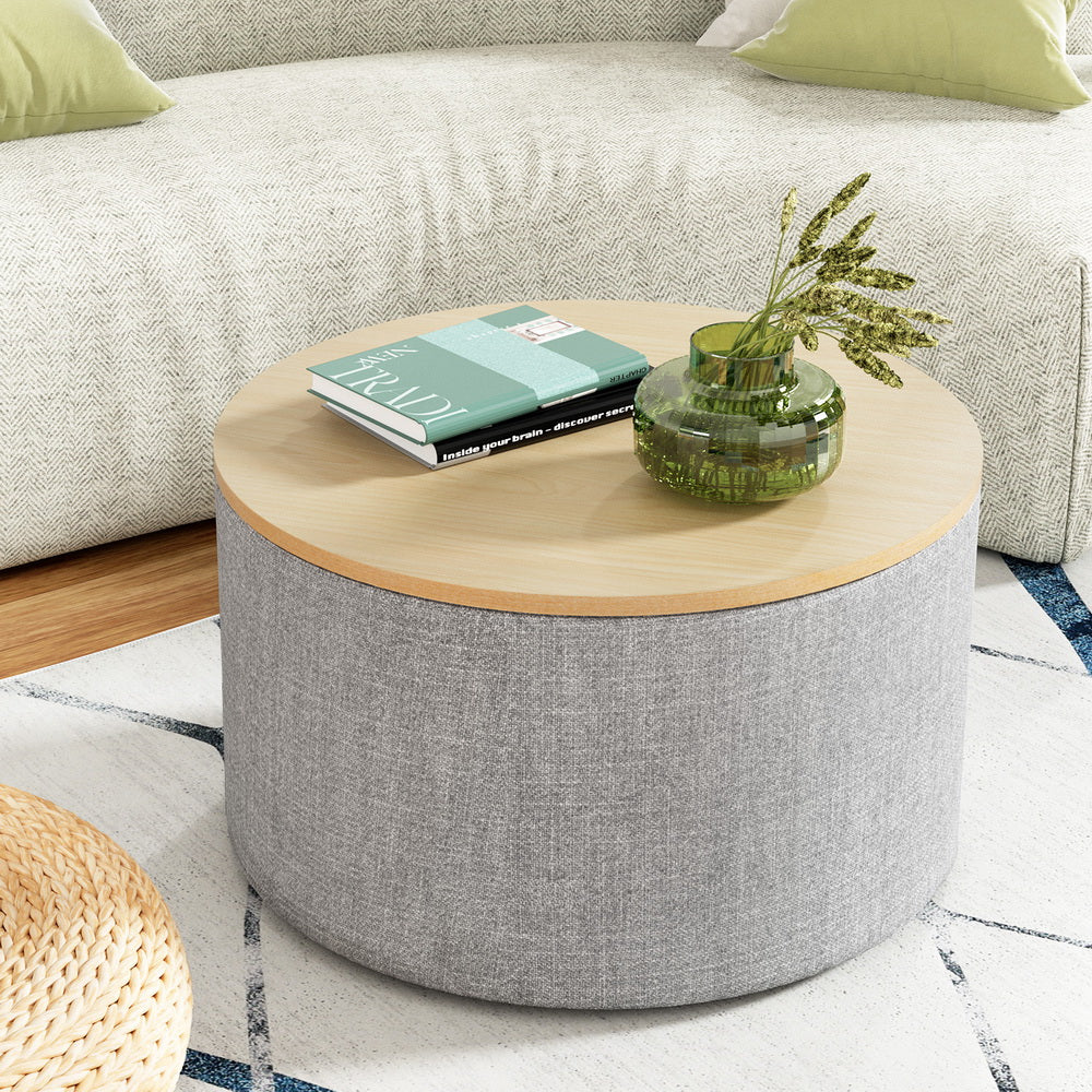 Round Storage Ottoman Linen & Bamboo – Stylish & Functional 60cm