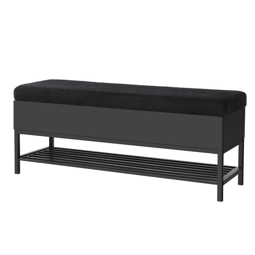 Black Bouclé Storage Ottoman Stylish Black Design