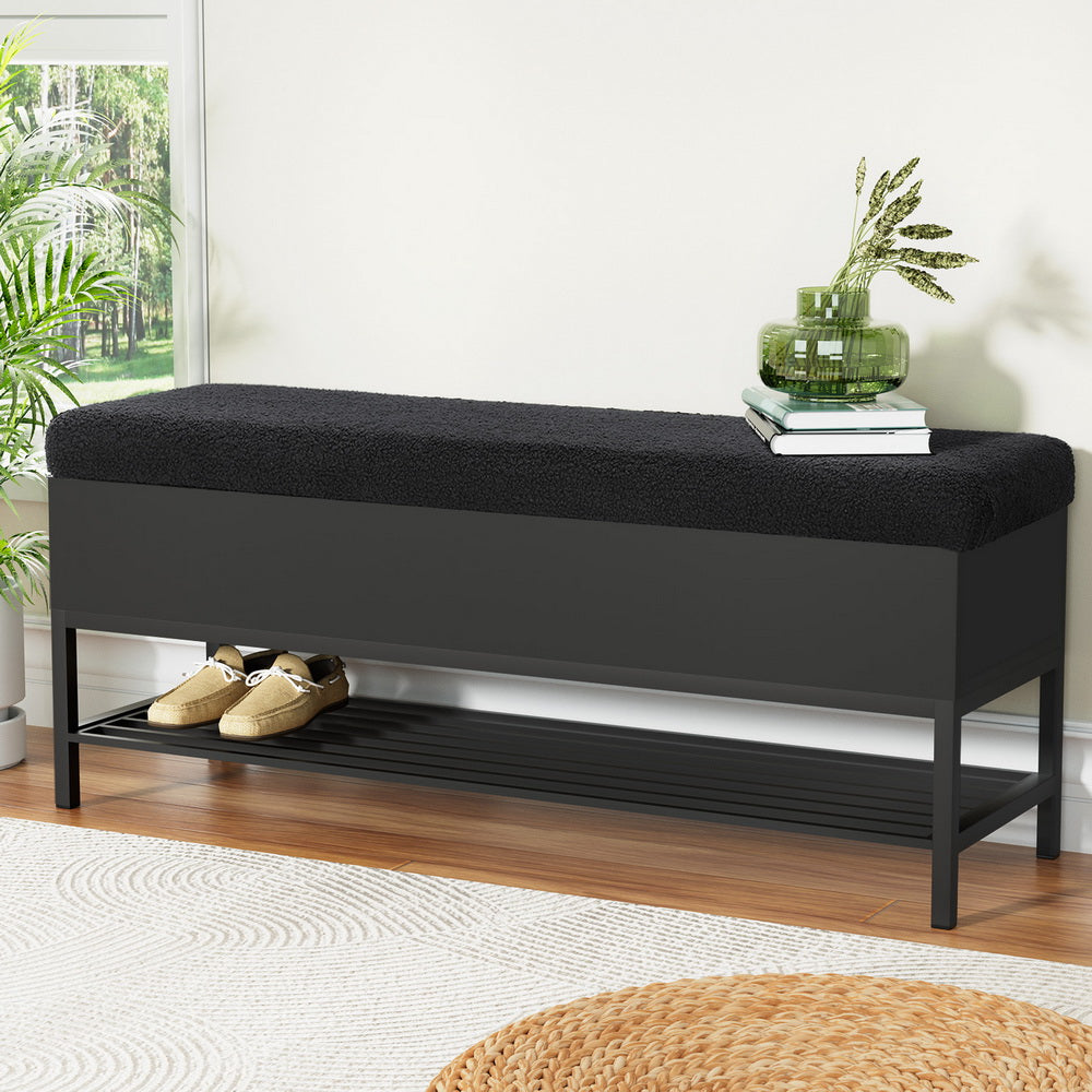 Black Bouclé Storage Ottoman Stylish Black Design