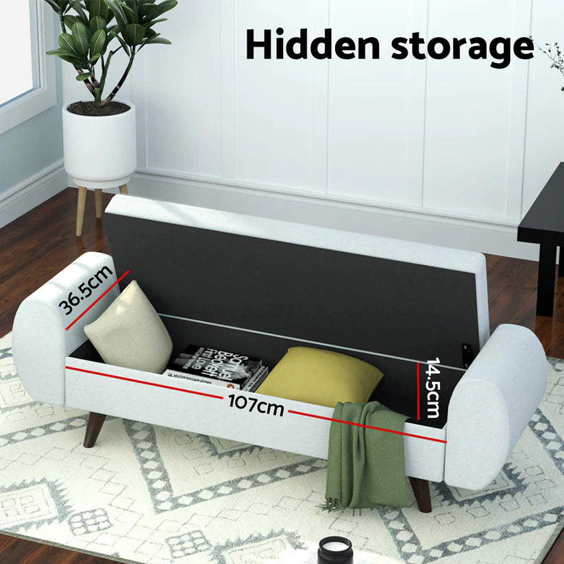 Riley Contemporary Storage Ottoman with Armrest β Grey
