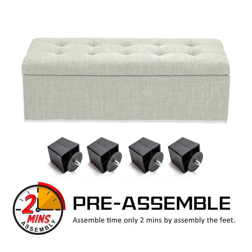 Bestselling Bella Ottoman Storage Box Australia- Misty Light Green Linen Fabric